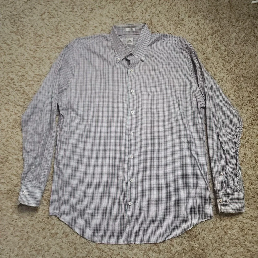 Peter‎ Millar Pink Plaid Mens L Oxford Long Sleeve Button Up Casual Shirt - Picture 2 of 6